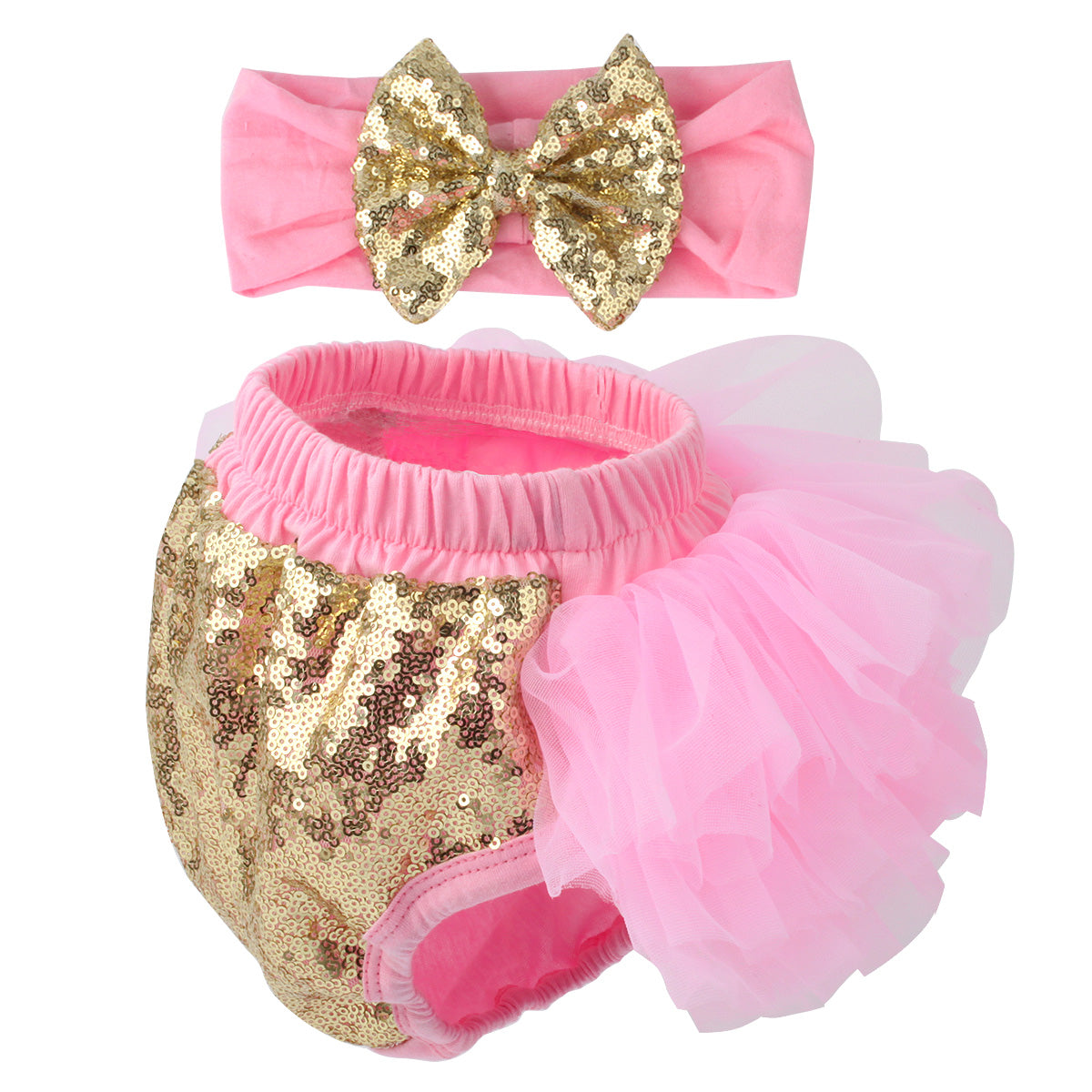 Baby Girls 2PCS Sets Cotton Tulle Sequins Bloomers TUTU and Headband