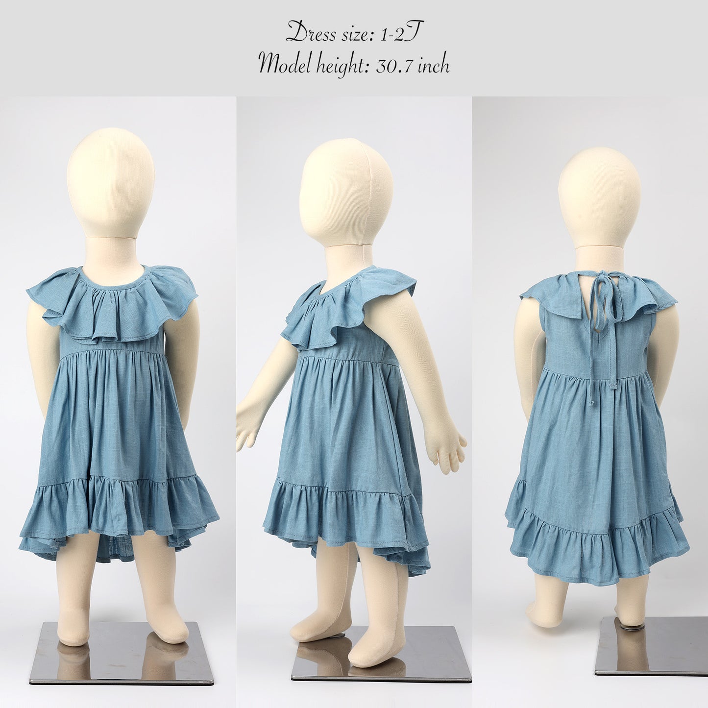 Baby Toddler Girls Plain Cotton Linen Ruffles Long Dress Sleeveless Flounces
