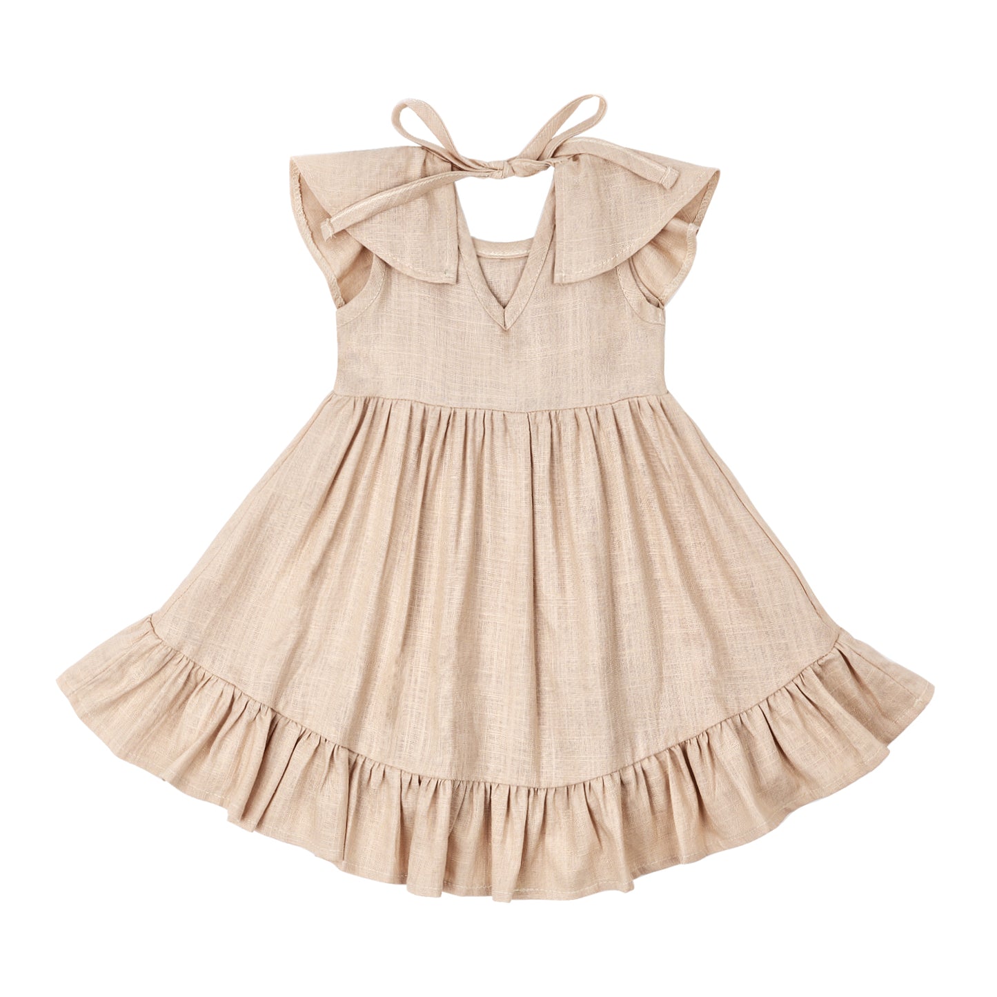 Baby Toddler Girls Plain Cotton Linen Ruffles Long Dress Sleeveless Flounces