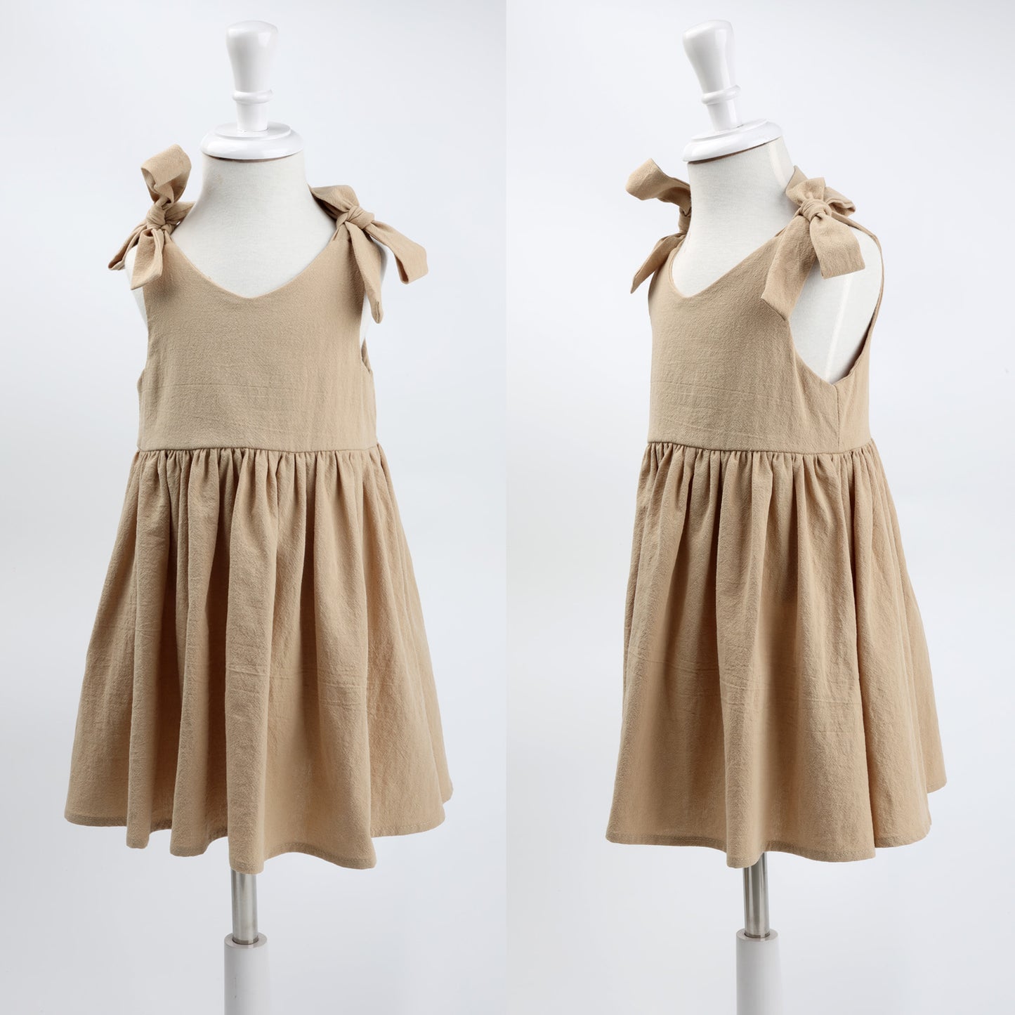 Baby Toddler Girls 100% Cotton Solid Color Slip Dress Cotton and Linen Texture Large Hemline