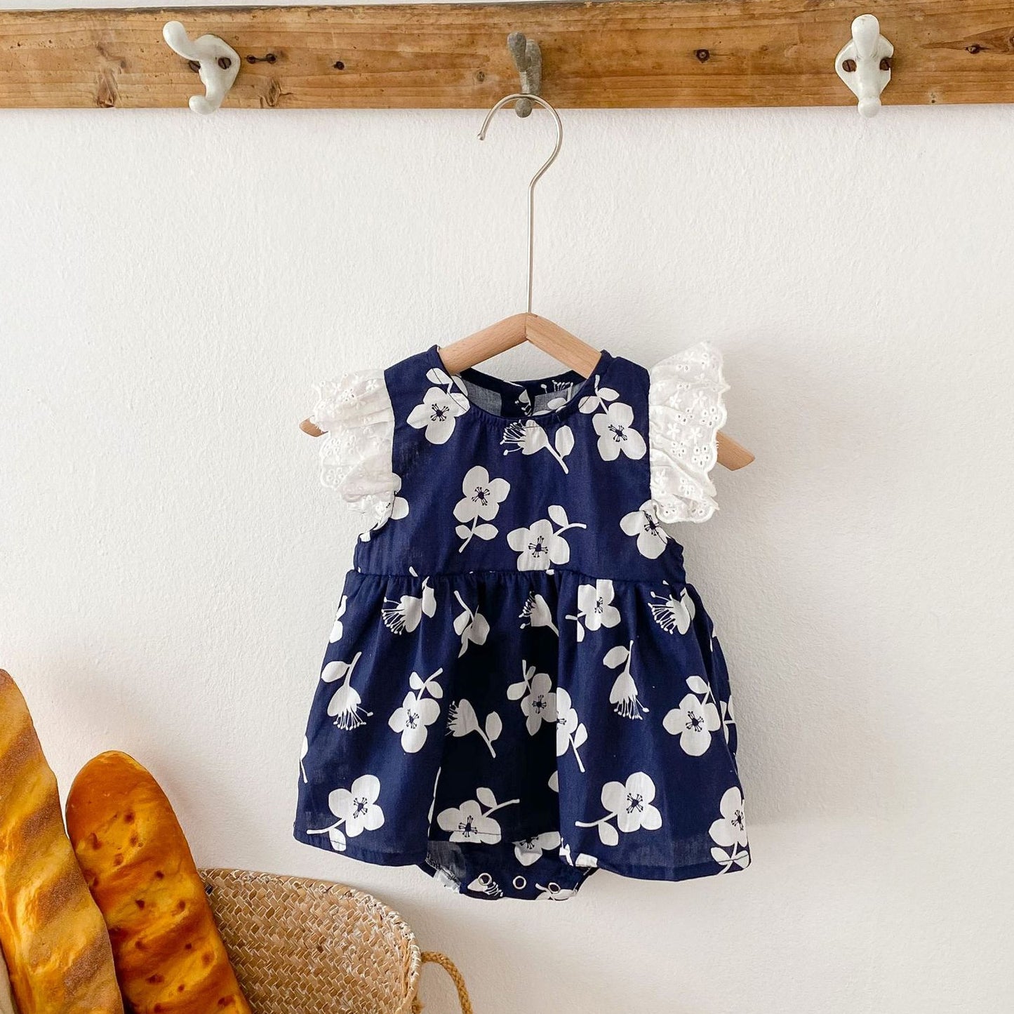 Baby Toddler Girls Lace Flutter Sleeves Dress with Diaper Cover
