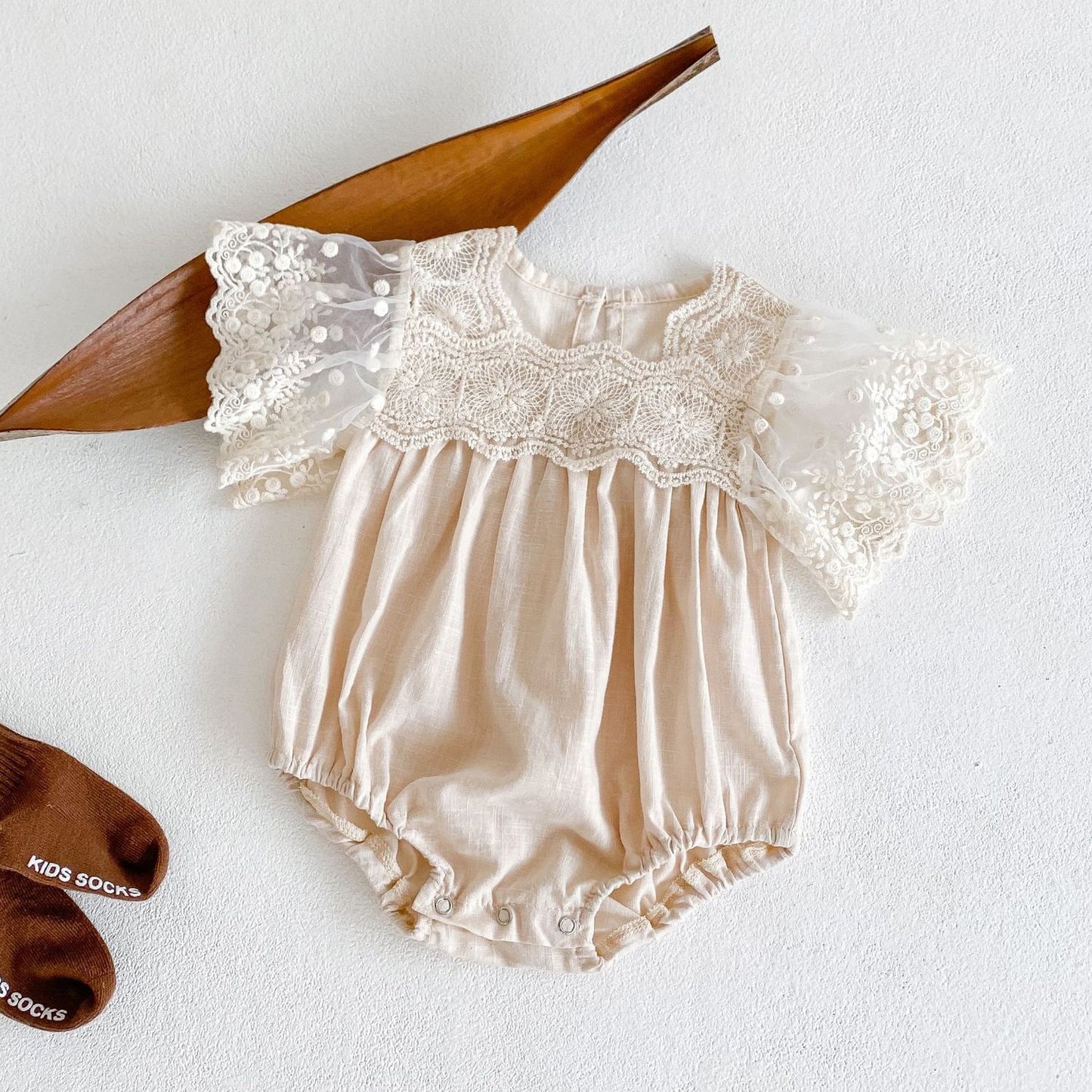 Baby Girls Lace Big Flutter Sleeves Bodysuit