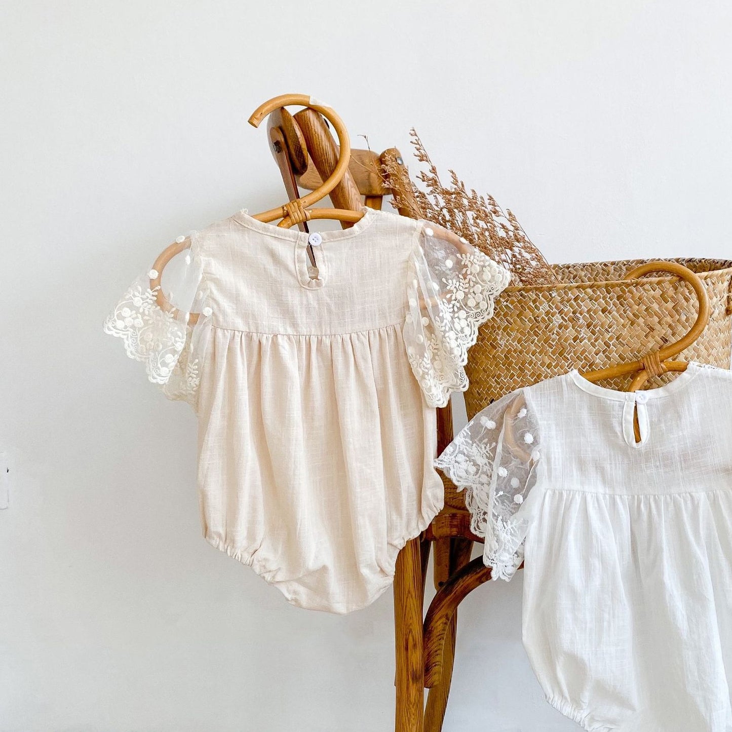 Baby Girls Lace Big Flutter Sleeves Bodysuit
