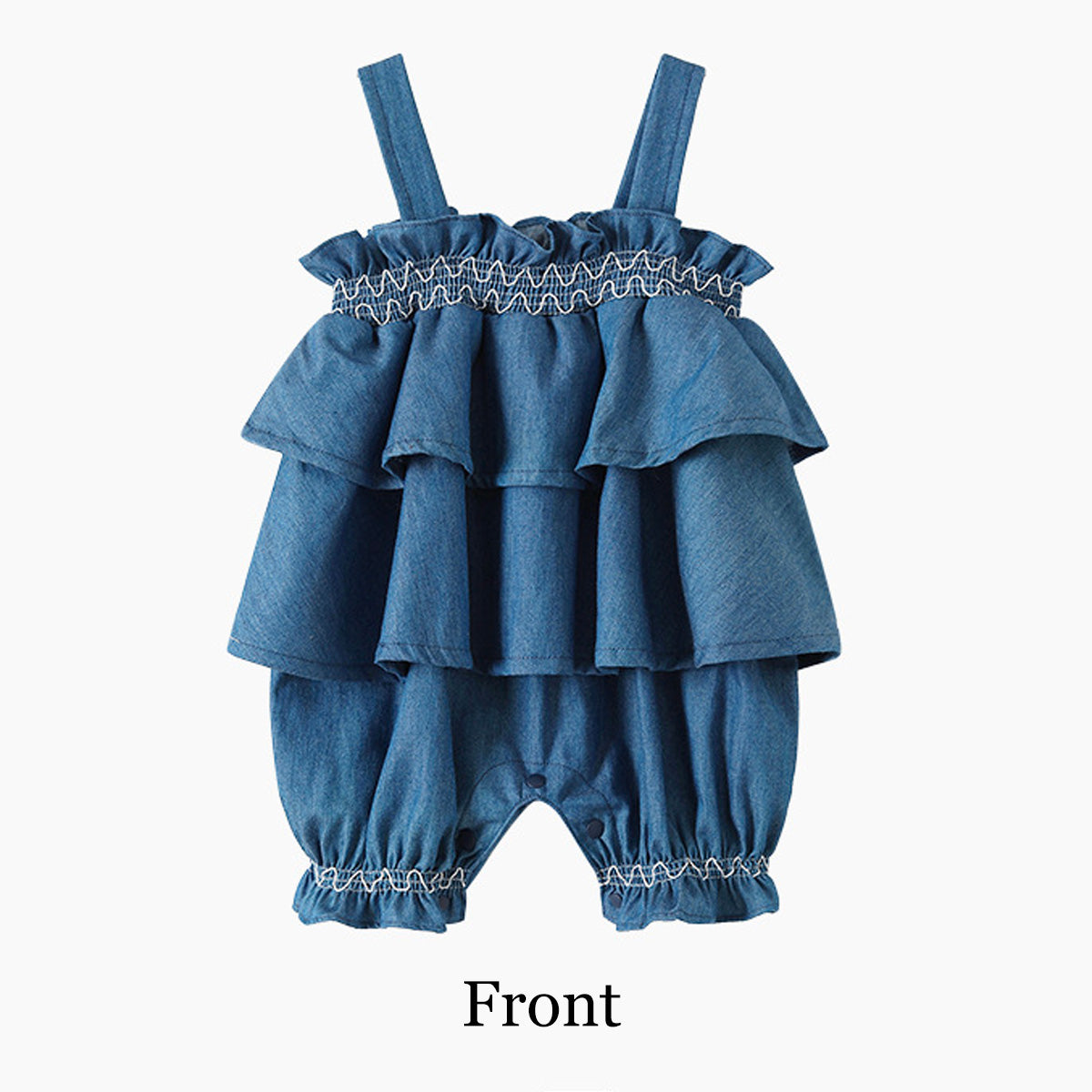 Baby Infant Girls Cotton Denim 2PCS Ruffles Slip Romper Dress and Bucket Hat Set