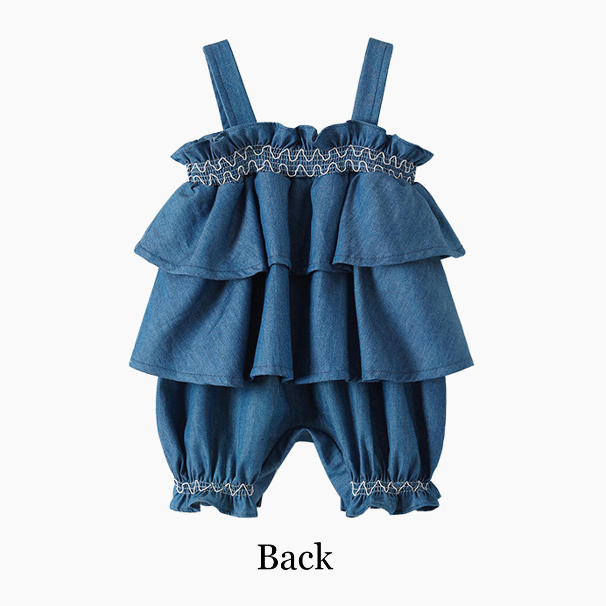 Baby Infant Girls Cotton Denim 2PCS Ruffles Slip Romper Dress and Bucket Hat Set