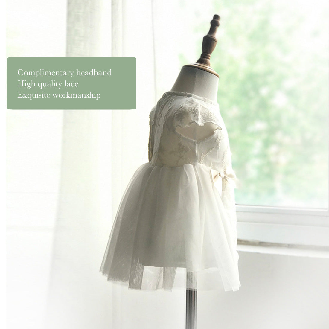 Baby Infant Girls Lace Tulle Occasion Dress with Headband