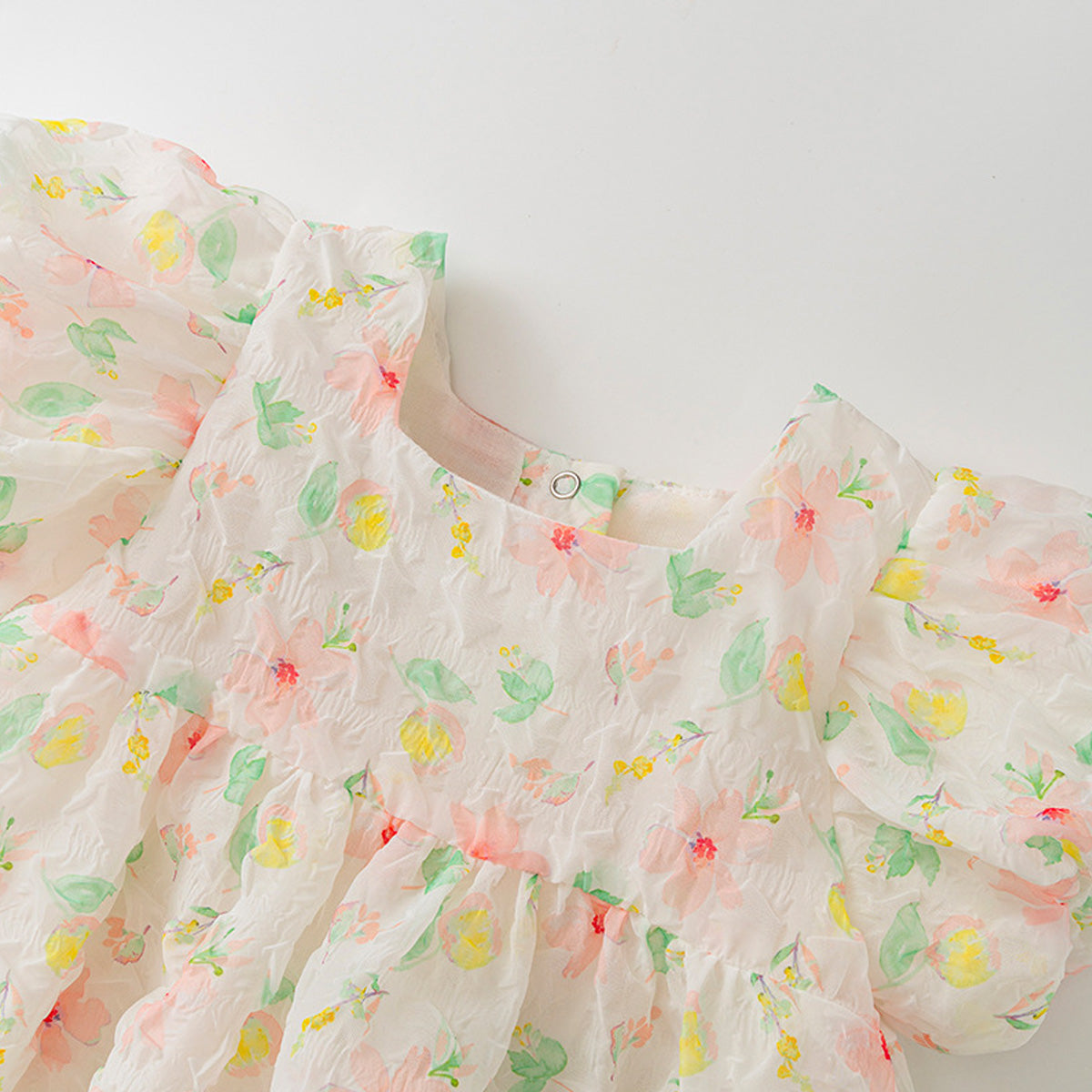 Baby Infant Girls Puff Sleeves Flower Bodysuits with Headband 2PCS Set