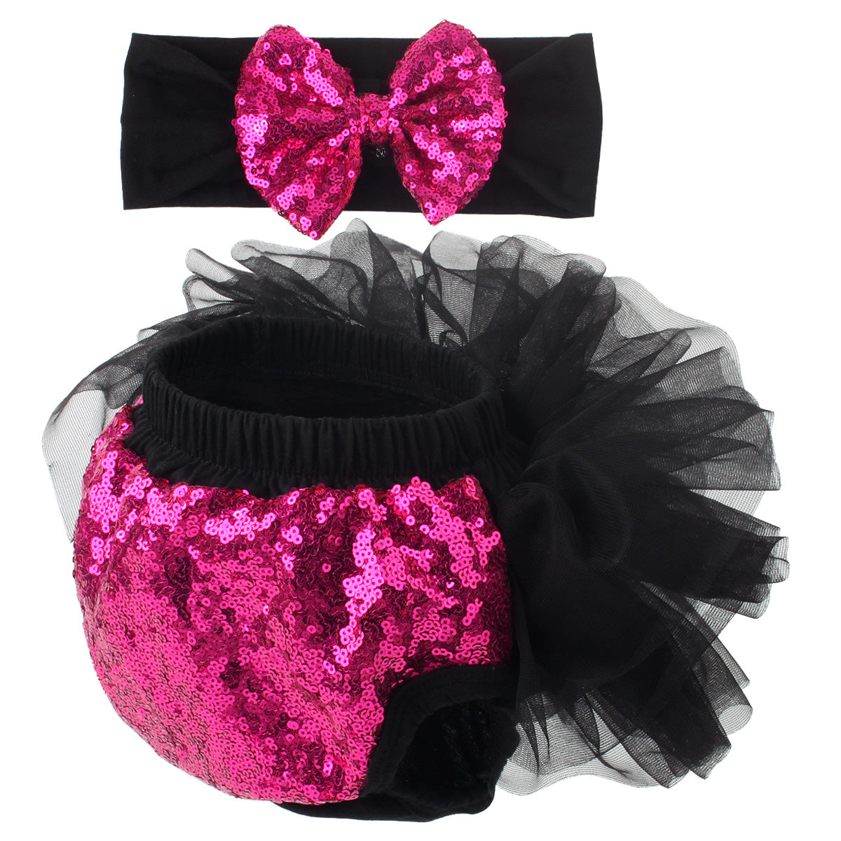 Baby Girls 2PCS Sets Cotton Tulle Sequins Bloomers TUTU and Headband