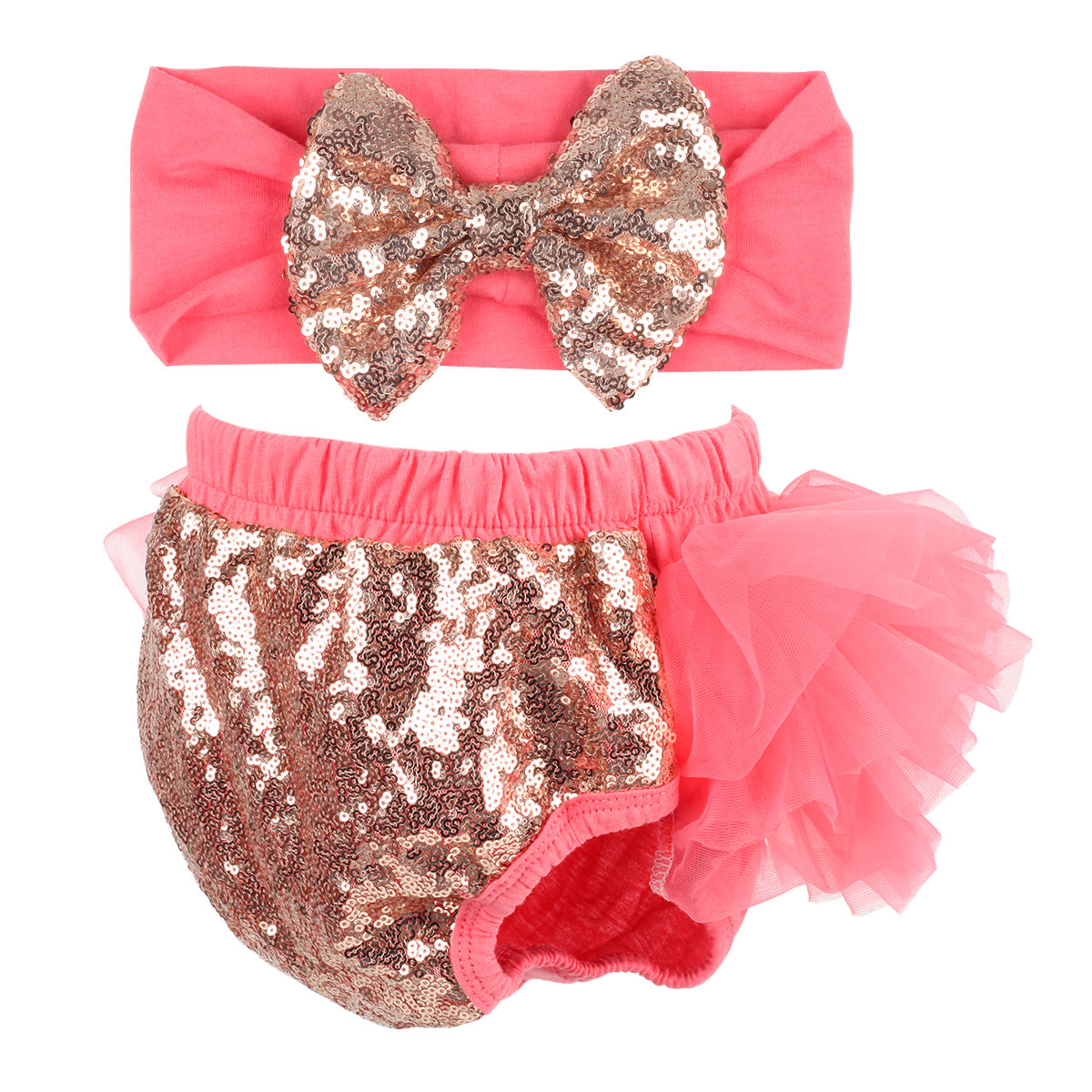 Baby Girls 2PCS Sets Cotton Tulle Sequins Bloomers TUTU and Headband