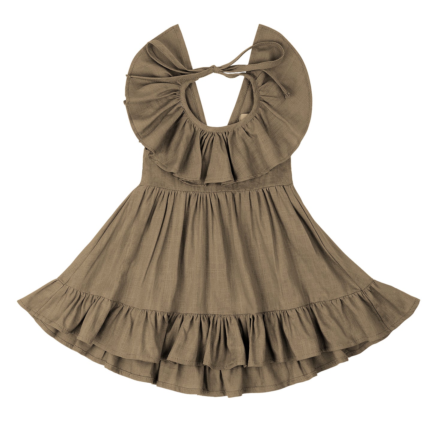 Baby Toddler Girls Plain Cotton Linen Ruffles Long Dress Sleeveless Flounces