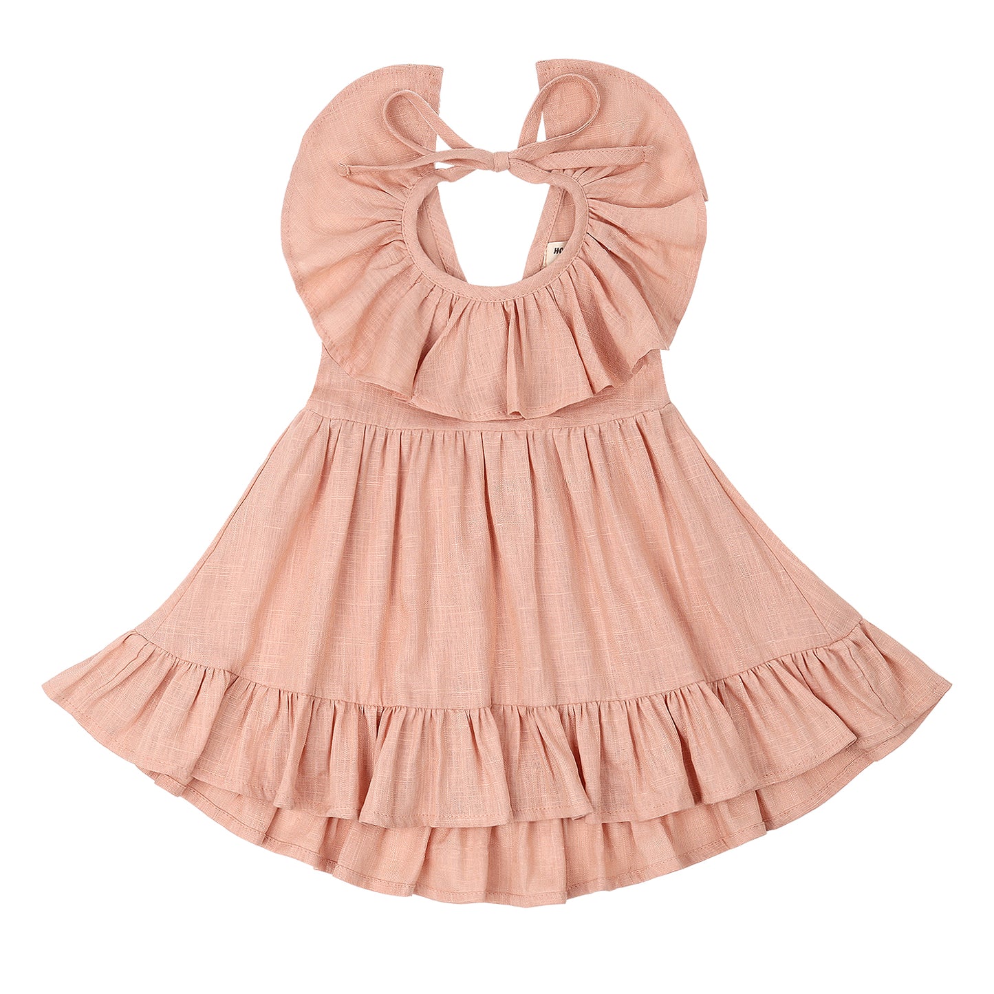 Baby Toddler Girls Plain Cotton Linen Ruffles Long Dress Sleeveless Flounces
