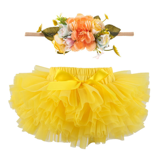 Baby Girls Super Soft Fluffy Yellow Tutu Skirt and Headband Set with Diaper Cover