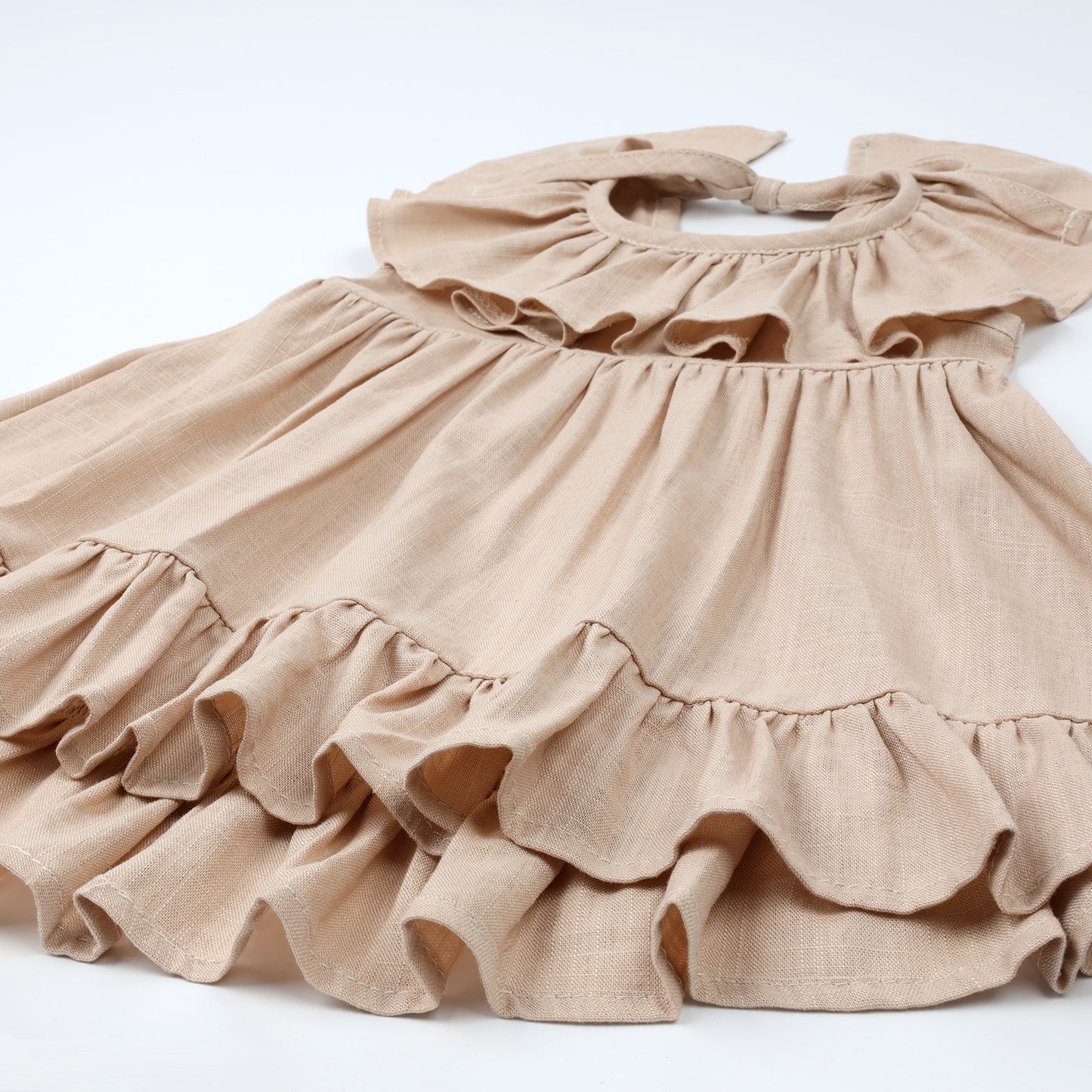 Baby Toddler Girls Plain Cotton Linen Ruffles Long Dress Sleeveless Flounces