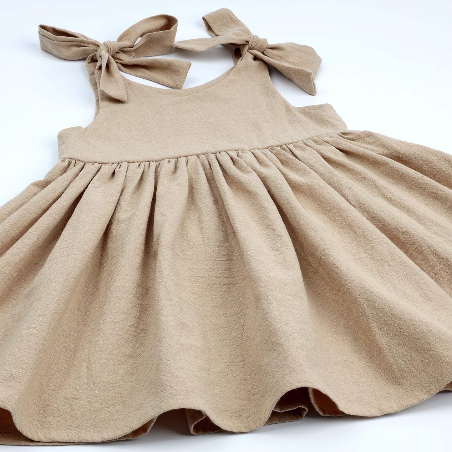 Baby Toddler Girls 100% Cotton Solid Color Slip Dress Cotton and Linen Texture Large Hemline