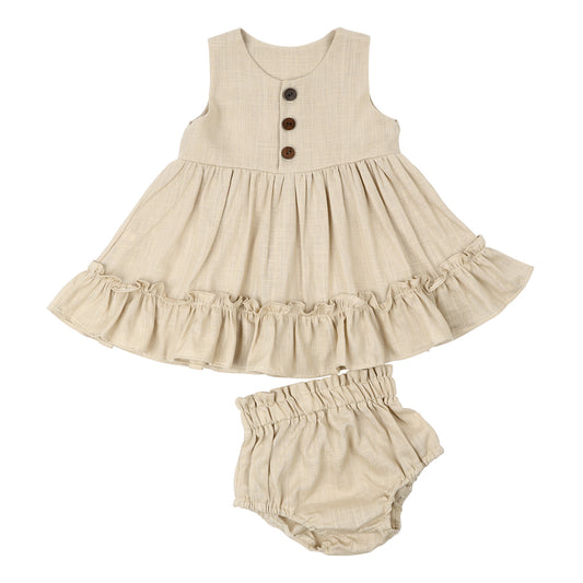 Baby Girls Cotton Linen Sleeveless Dress and Shorts 2PCS Sets
