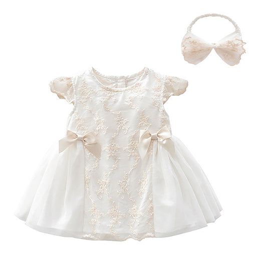 Baby Infant Girls Lace Tulle Occasion Dress with Headband