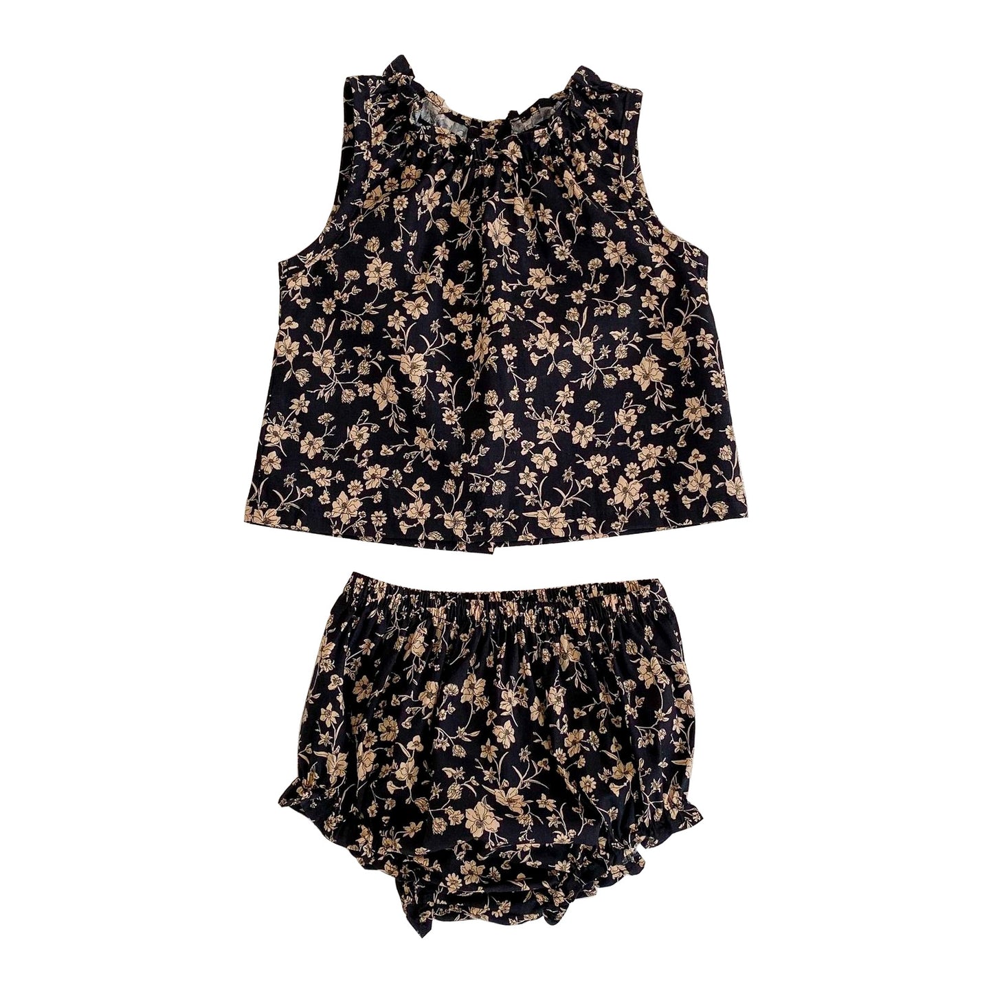 Baby Infant Girls Summer Vintage Flower Ruffled 2PCS Set Sleeveless Top Dress Shirt and Bloomer Shorts
