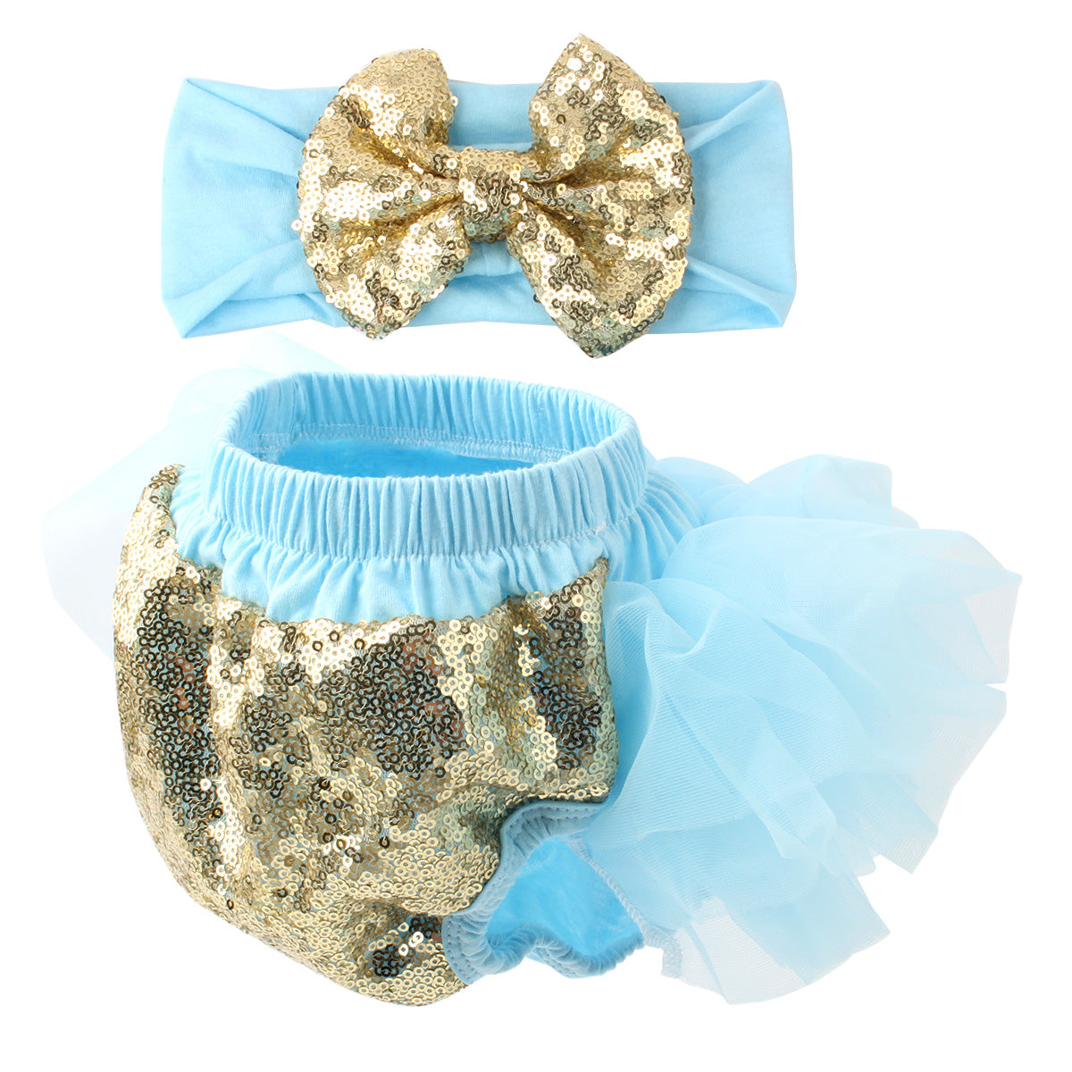 Baby Girls 2PCS Sets Cotton Tulle Sequins Bloomers TUTU and Headband