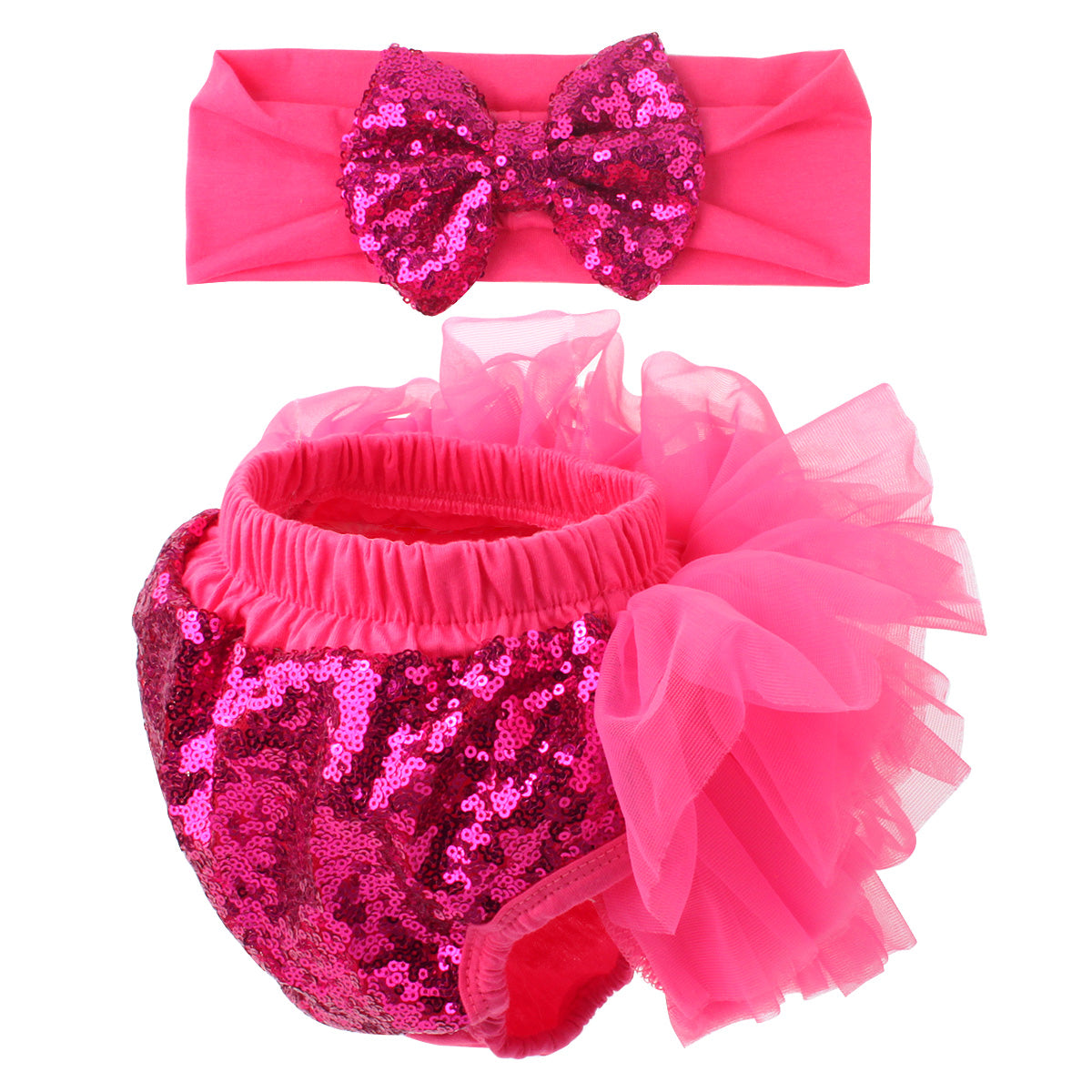 Baby Girls 2PCS Sets Cotton Tulle Sequins Bloomers TUTU and Headband