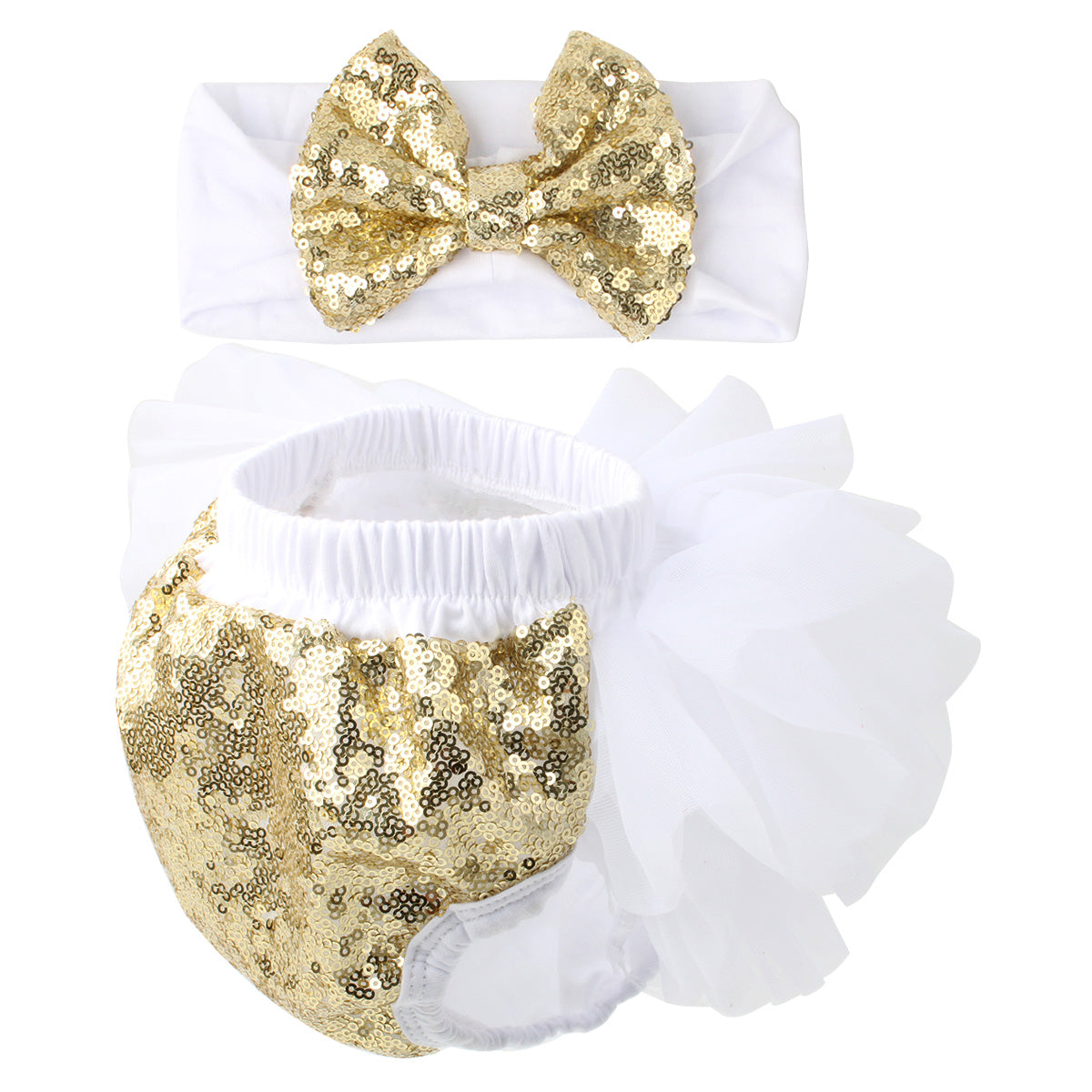 Baby Girls 2PCS Sets Cotton Tulle Sequins Bloomers TUTU and Headband